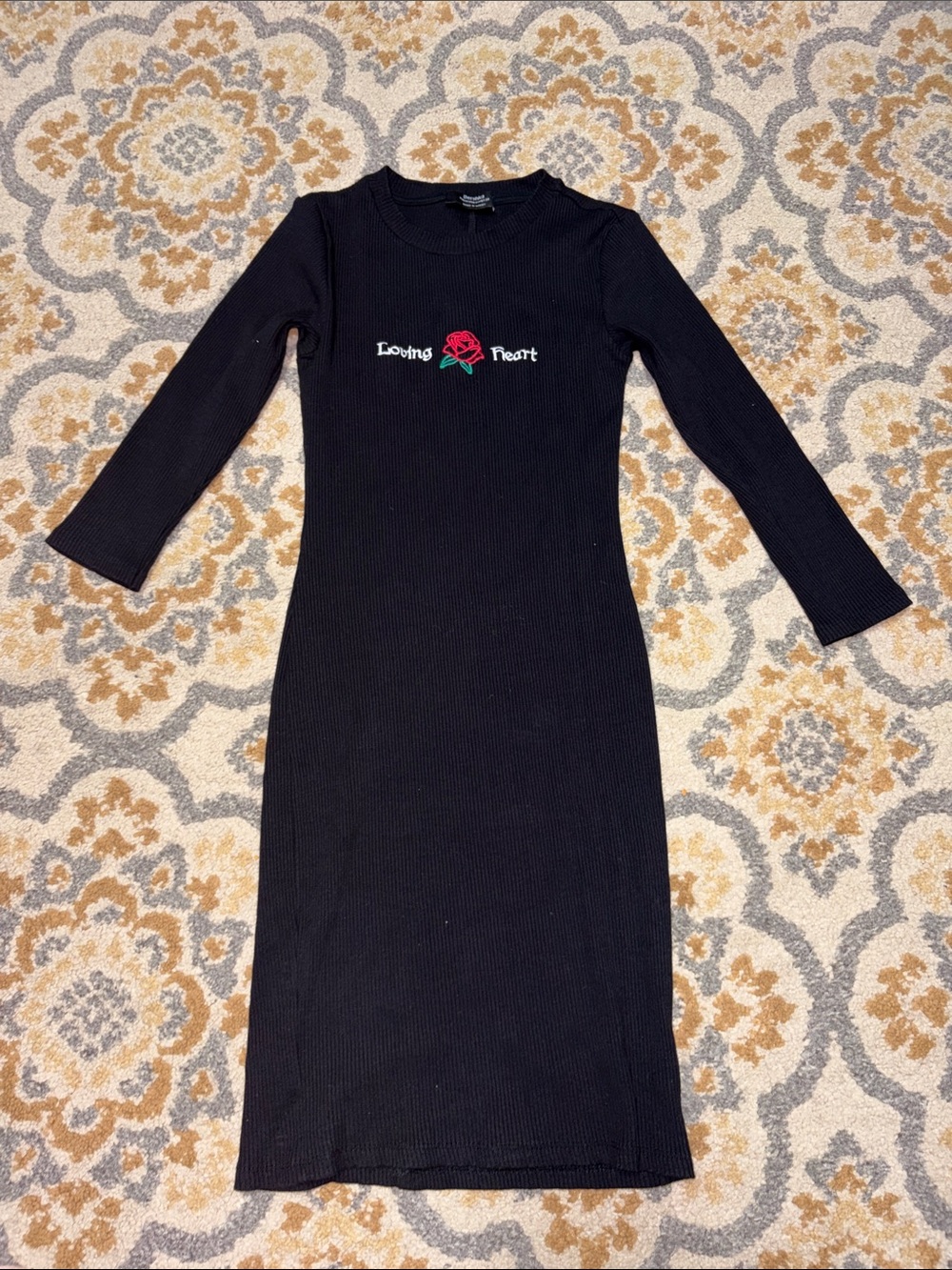 Bershka black ribbed long sleeve bodycon dress